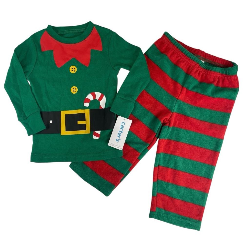 Carter's Kids Elf 2 Piece Christmas Holiday Pajama Set Size 18M NWT